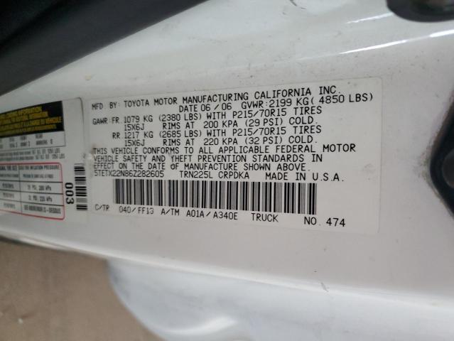 5TETX22N86Z282605 - 2006 TOYOTA TACOMA ACCESS CAB WHITE photo 13