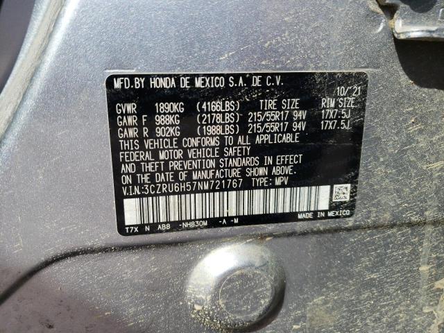 3CZRU6H57NM721767 - 2022 HONDA HR-V EX SILVER photo 12