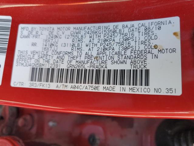 3TMJU4GN5BM112391 - 2011 TOYOTA TACOMA DOUBLE CAB PRERUNNER RED photo 12
