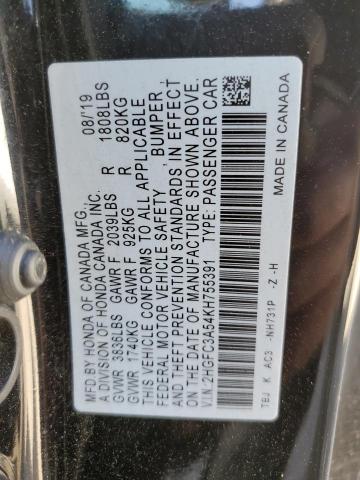 2HGFC3A54KH755391 - 2019 HONDA CIVIC SI BLACK photo 13