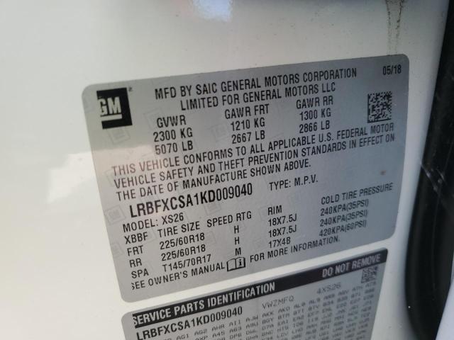 LRBFXCSA1KD009040 - 2019 BUICK ENVISION ESSENCE თეთრი ფოტო 12