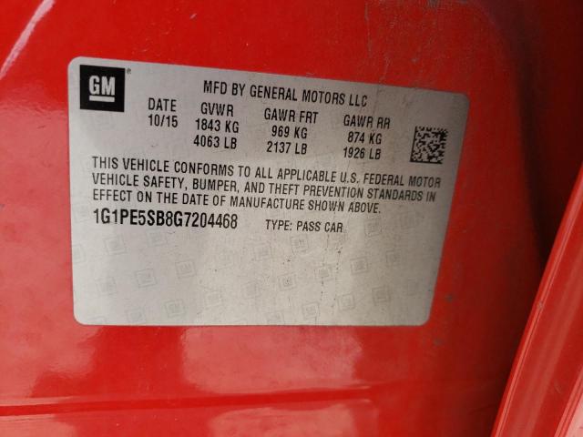 1G1PE5SB8G7204468 - 2016 CHEVROLET CRUZE LIMI LT RED photo 13