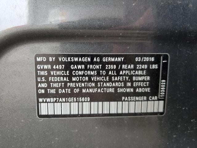 WVWBP7AN1GE515609 - 2016 VOLKSWAGEN CC BASE GRAY photo 12