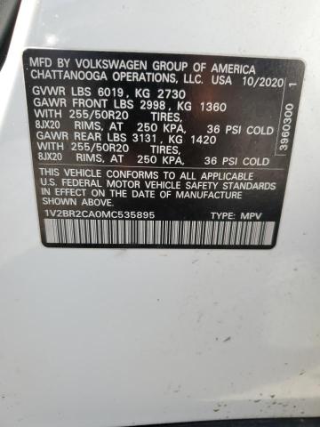 1V2BR2CA0MC535895 - 2021 VOLKSWAGEN ATLAS SEL WHITE photo 13