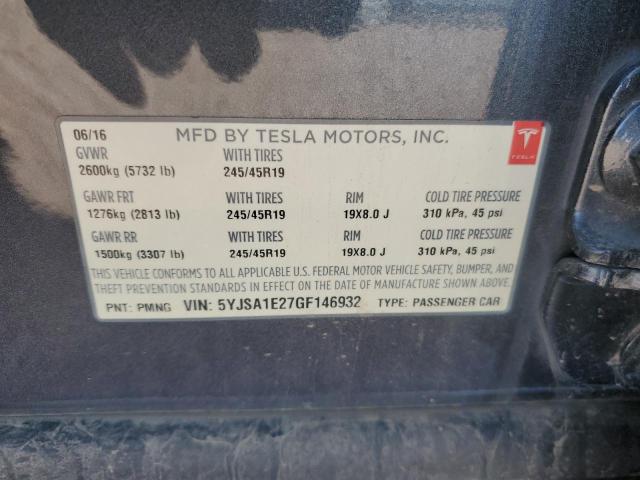 5YJSA1E27GF146932 - 2016 TESLA MODEL S GRAY photo 12