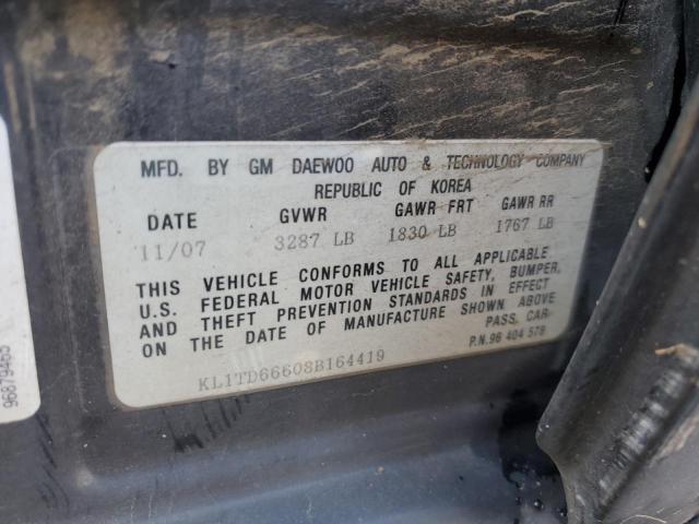 KL1TD66608B164419 - 2008 CHEVROLET AVEO BASE Qara foto 12