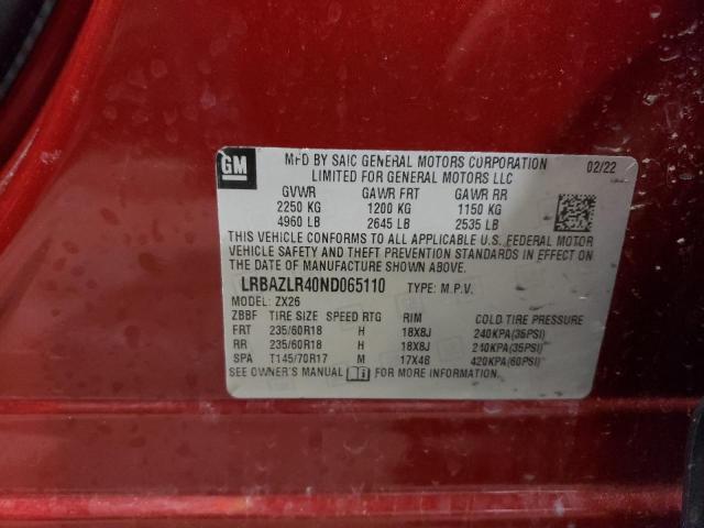 LRBAZLR40ND065110 - 2022 BUICK ENVISION PREFERRED 红色 照片 12