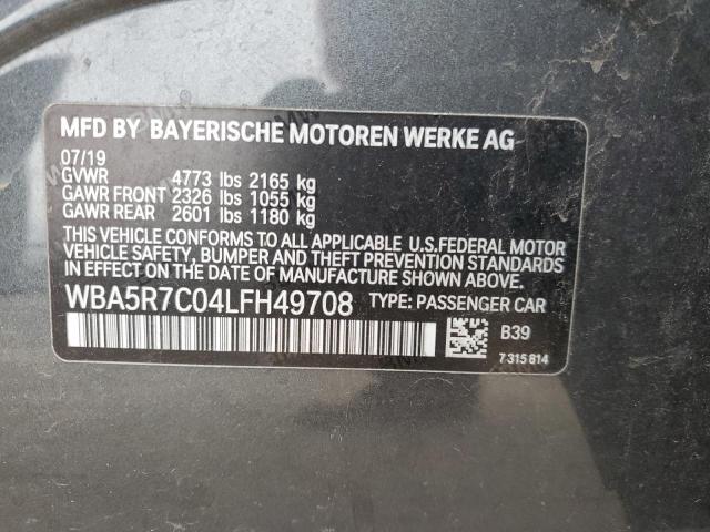 WBA5R7C04LFH49708 - 2020 BMW 330XI GRAY photo 13