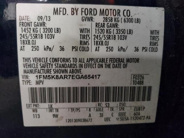 1FM5K8AR7EGA65417 - 2014 FORD EXPLORER POLICE INTERCEPTOR BLUE photo 13