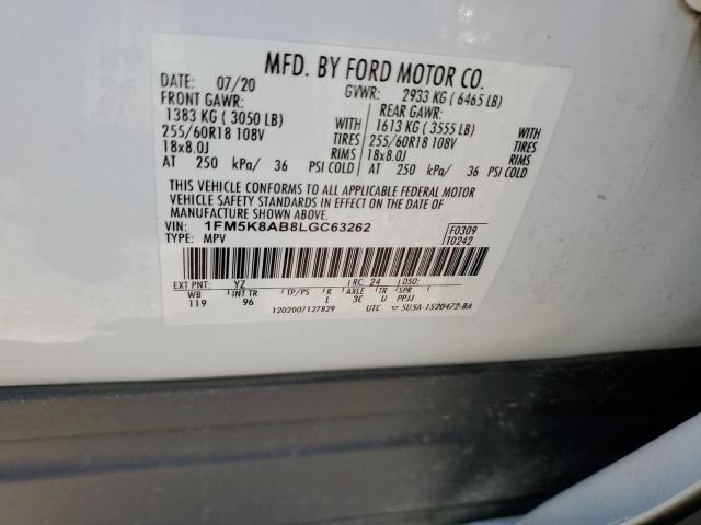 1FM5K8AB8LGC63262 - 2020 FORD EXPLORER POLICE INTERCEPTOR WHITE photo 13