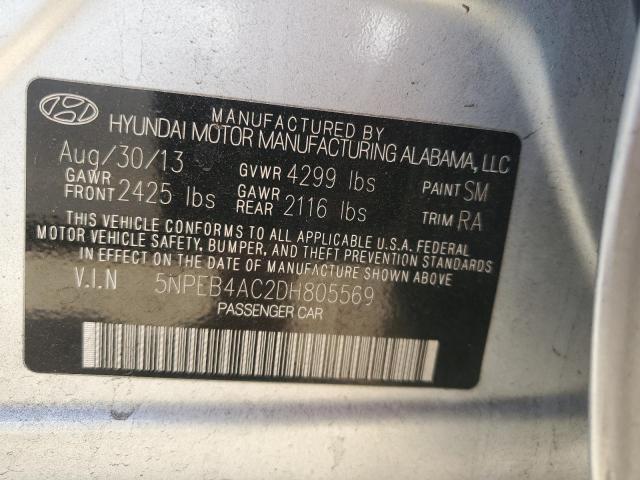 5NPEB4AC2DH805569 - 2013 HYUNDAI SONATA GLS SILVER photo 12