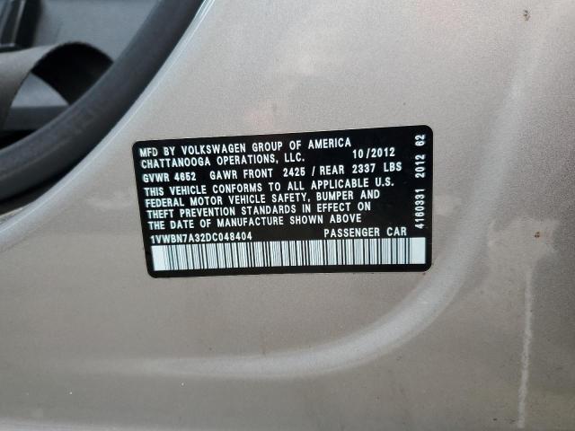 1VWBN7A32DC048404 - 2013 VOLKSWAGEN PASSAT SE GRAY photo 12