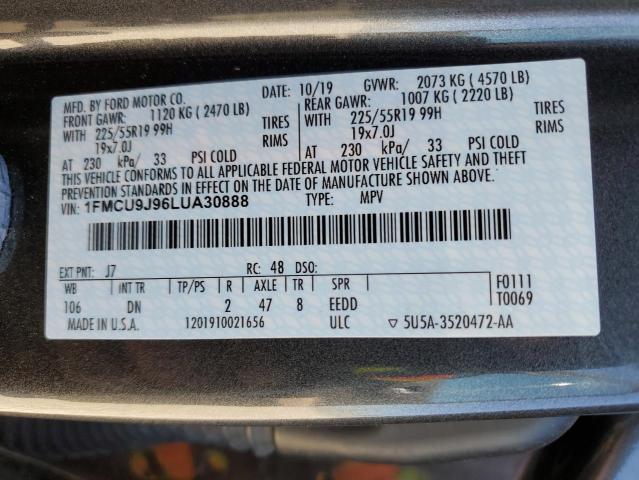 1FMCU9J96LUA30888 - 2020 FORD ESCAPE TITANIUM CHARCOAL photo 12