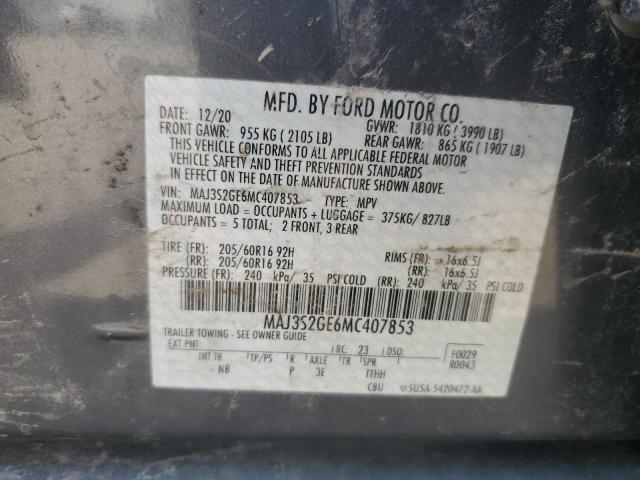 MAJ3S2GE6MC407853 - 2021 FORD ECOSPORT SE GRAY photo 12