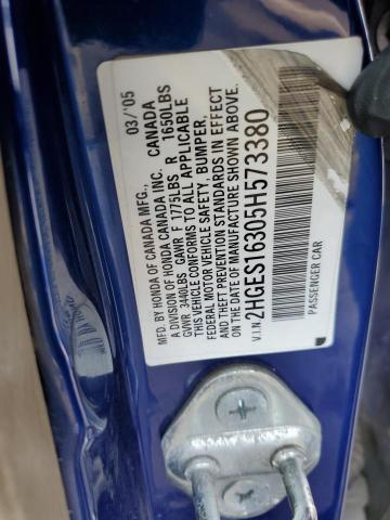 2HGES16305H573380 - 2005 HONDA CIVIC DX VP 蓝色 照片 12