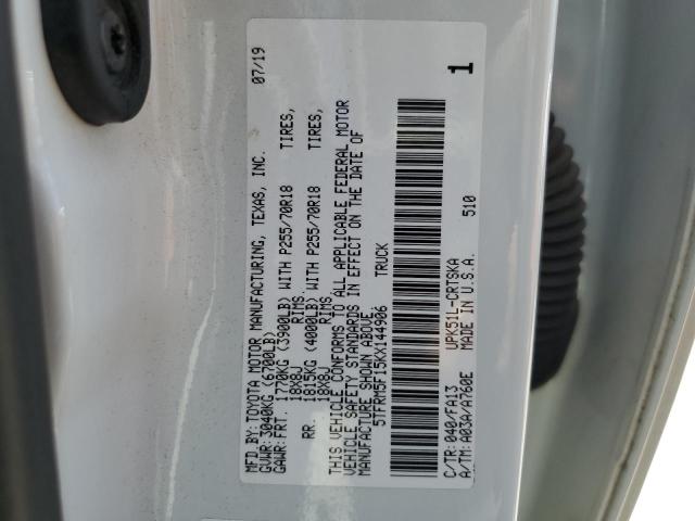 5TFRM5F15KX144906 - 2019 TOYOTA TUNDRA DOUBLE CAB SR/SR5 WHITE photo 12