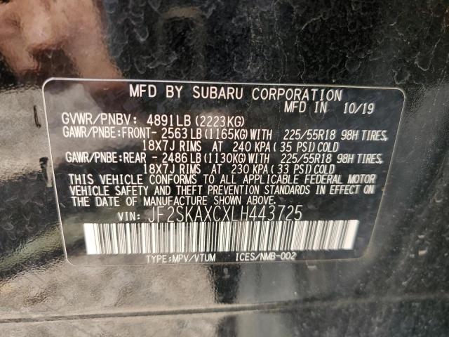 JF2SKAXCXLH443725 - 2020 SUBARU FORESTER TOURING 黑色 照片 12