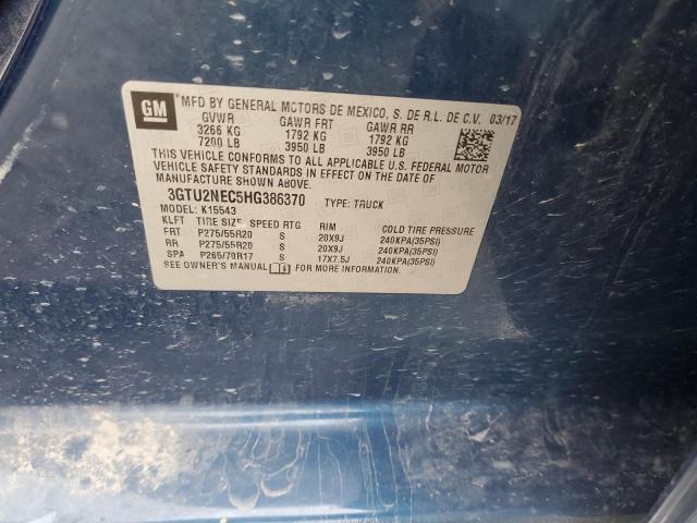 3GTU2NEC5HG386370 - 2017 GMC SIERRA K1500 SLT BLUE photo 12