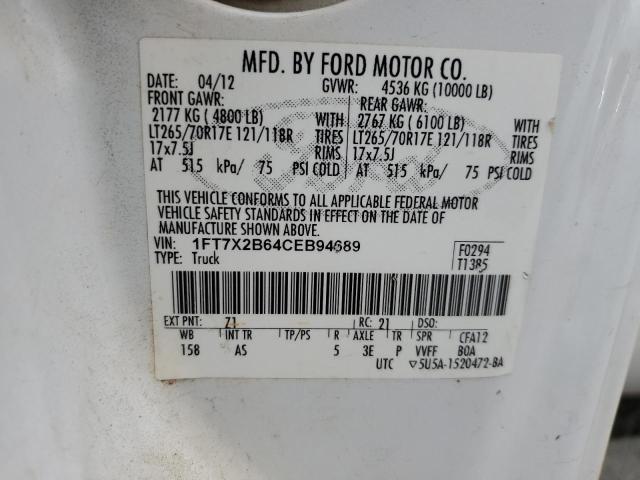 1FT7X2B64CEB94689 - 2012 FORD F250 SUPER DUTY WHITE photo 13