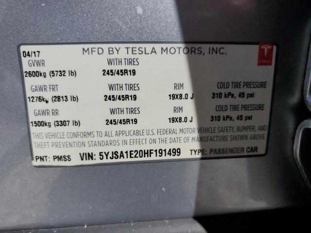 5YJSA1E20HF191499 - 2017 TESLA MODEL S 银色 照片 12