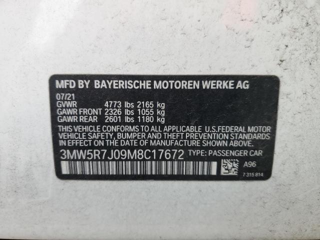 3MW5R7J09M8C17672 - 2021 BMW 330XI WHITE photo 12