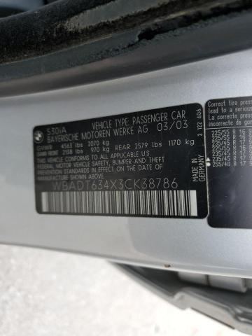 WBADT634X3CK38786 - 2003 BMW 530 I AUTOMATIC SILVER photo 12