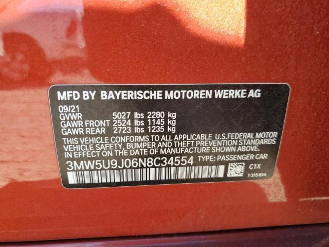 3MW5U9J06N8C34554 - 2022 BMW M340XI ORANGE photo 12