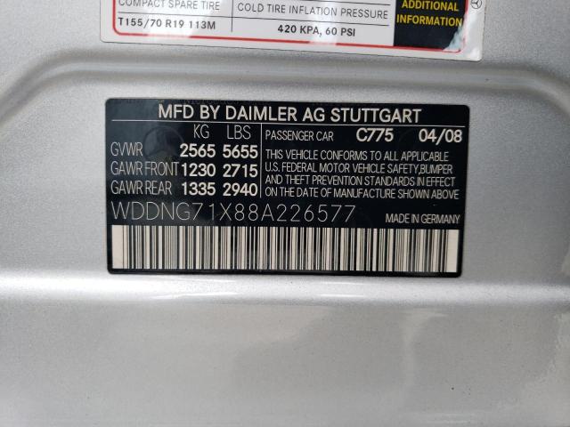 WDDNG71X88A226577 - 2008 MERCEDES-BENZ S 550 SILVER photo 12