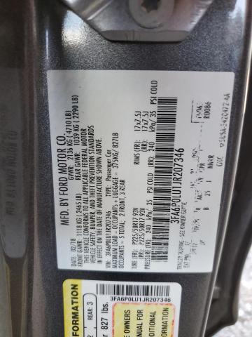 3FA6P0LU1JR207346 - 2018 FORD FUSION SE HYBRID GRAY photo 12