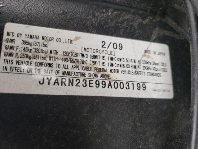 JYARN23E99A003199 - 2009 YAMAHA YZFR1 BLACK photo 10