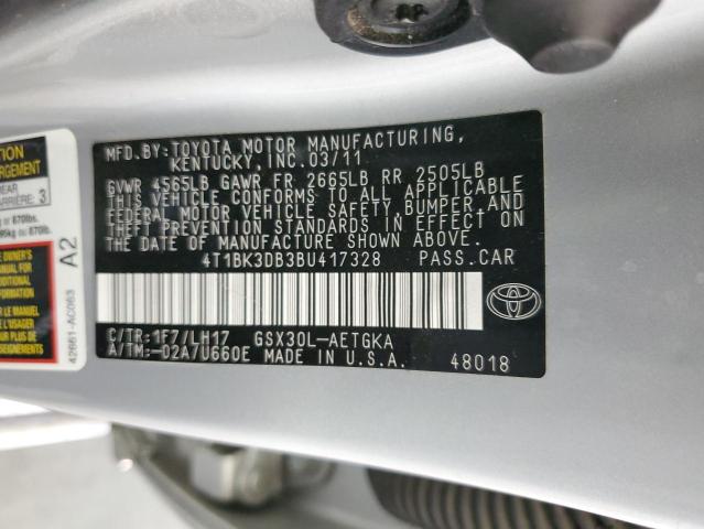 4T1BK3DB3BU417328 - 2011 TOYOTA AVALON BASE 银色 照片 12