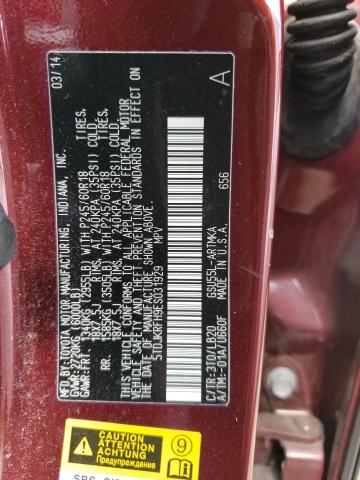 5TDJKRFH9ES031929 - 2014 TOYOTA HIGHLANDER XLE Tünd qırmızı foto 14