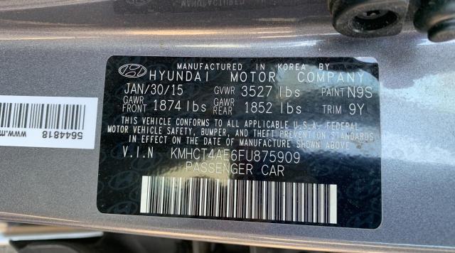 KMHCT4AE6FU875909 - 2015 HYUNDAI ACCENT GLS GRAY photo 10