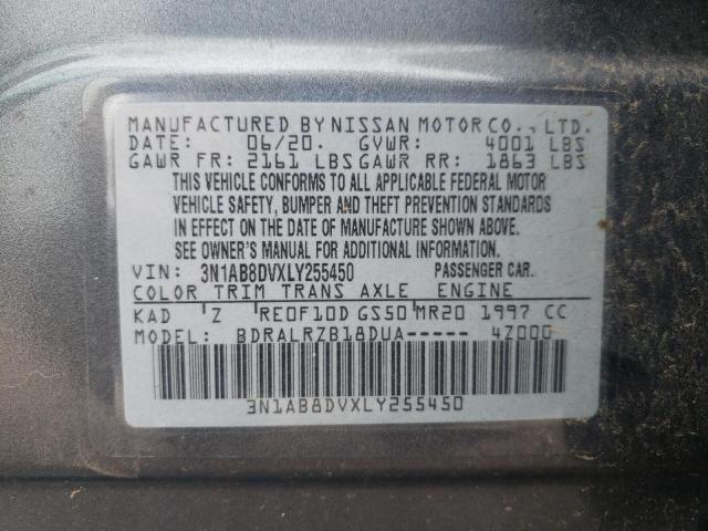 3N1AB8DVXLY255450 - 2020 NISSAN SENTRA SR GRAY photo 12