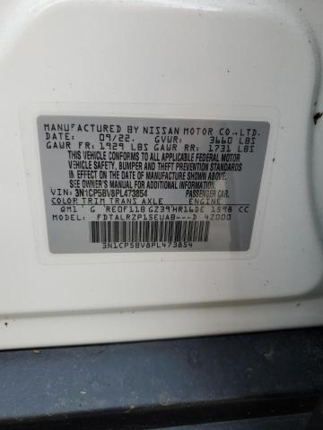 3N1CP5BV8PL473854 - 2023 NISSAN KICKS S WHITE photo 14