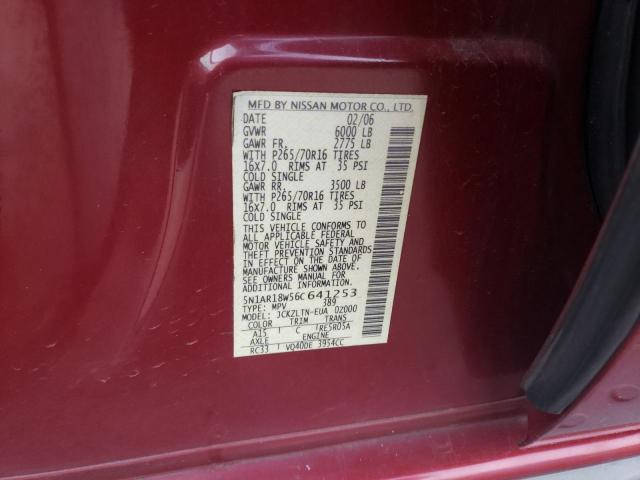 5N1AR18W56C641253 - 2006 NISSAN PATHFINDER LE 栗色 照片 12