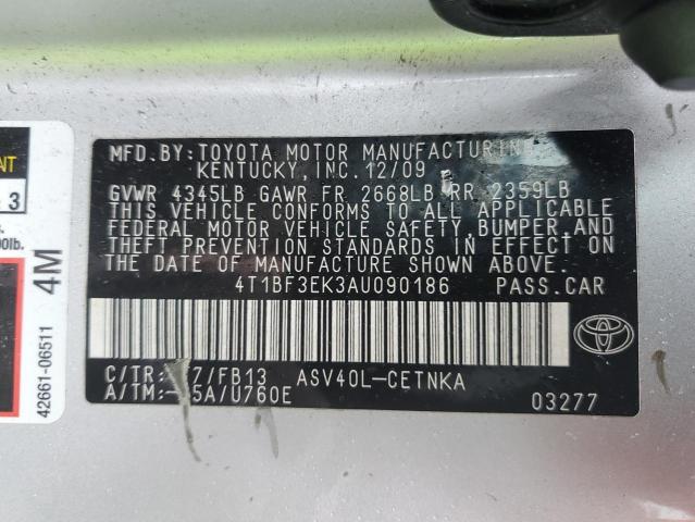 4T1BF3EK3AU090186 - 2010 TOYOTA CAMRY BASE Արծաթագույն լուսանկար 13