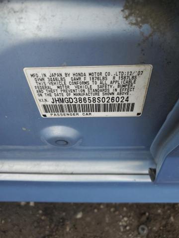 JHMGD38658S026024 - 2008 HONDA FIT SPORT BLUE photo 12