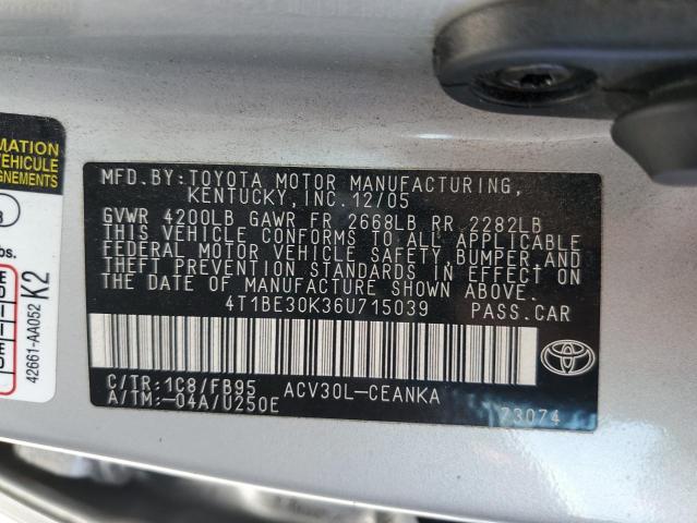 4T1BE30K36U715039 - 2006 TOYOTA CAMRY LE SILVER photo 12