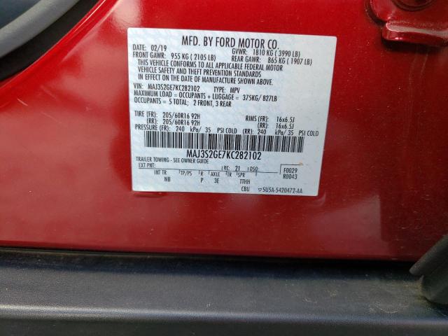 MAJ3S2GE7KC282102 - 2019 FORD ECOSPORT SE Rouge photo 13