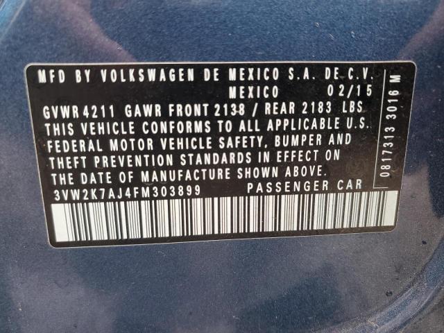 3VW2K7AJ4FM303899 - 2015 VOLKSWAGEN JETTA BASE 蓝色 照片 12