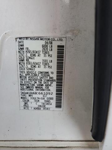 5N1AR18U68C661092 - 2008 NISSAN PATHFINDER S WHITE photo 12