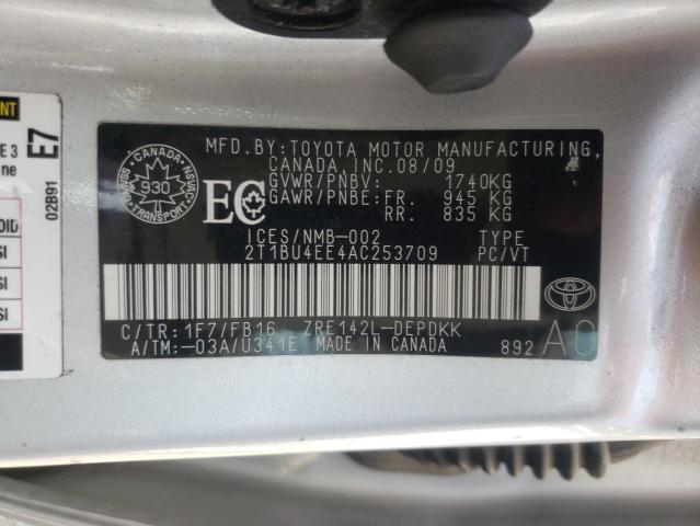 2T1BU4EE4AC253709 - 2010 TOYOTA COROLLA BASE SILVER photo 13
