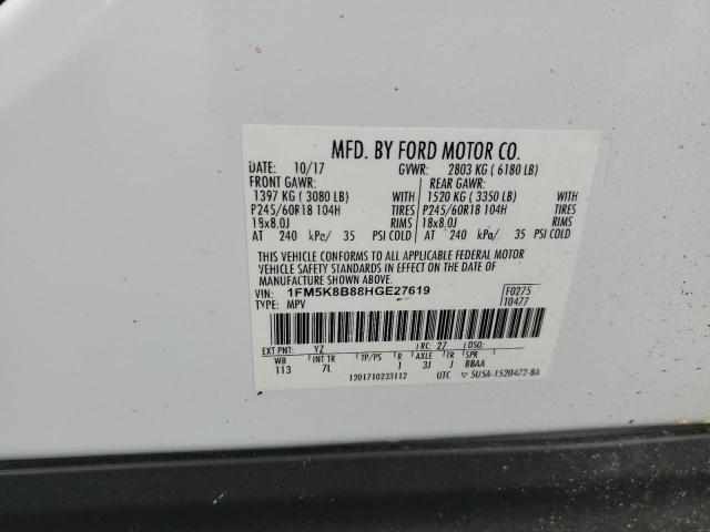 1FM5K8B88HGE27619 - 2017 FORD EXPLORER WHITE photo 14