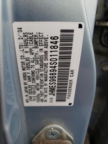 JHMES96694S011846 - 2004 HONDA CIVIC HYBRID BLUE photo 12