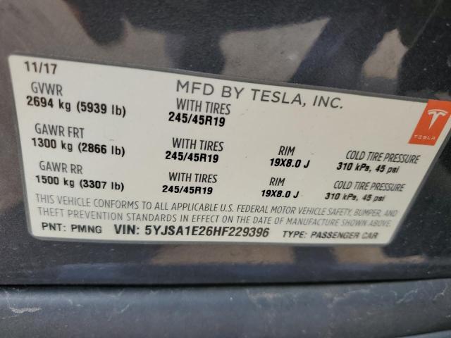 5YJSA1E26HF229396 - 2017 TESLA MODEL S Մոխրագույն լուսանկար 12