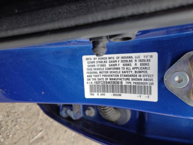 19XFC2E84KE003618 - 2019 HONDA CIVIC SPORT BLUE photo 12