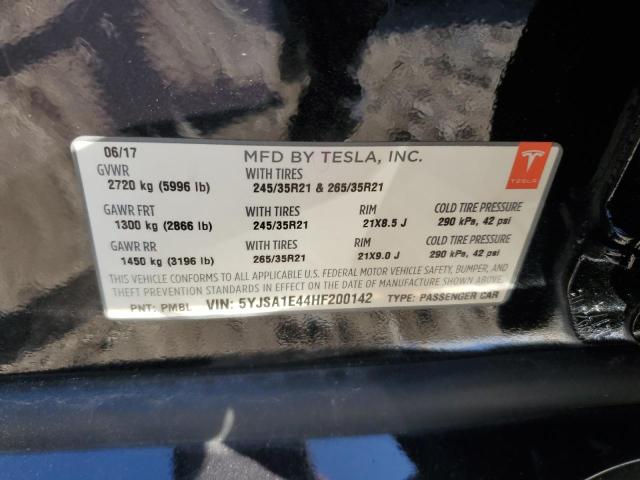 5YJSA1E44HF200142 - 2017 TESLA MODEL S შავი ფოტო 12