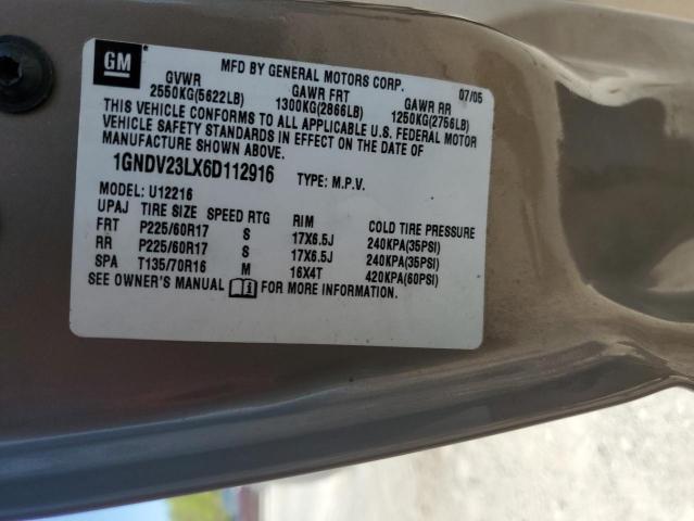 1GNDV23LX6D112916 - 2006 CHEVROLET UPLANDER LS 米色 照片 13