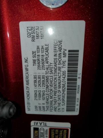 5J6RW2H82ML014265 - 2021 HONDA CR-V EXL RED photo 13